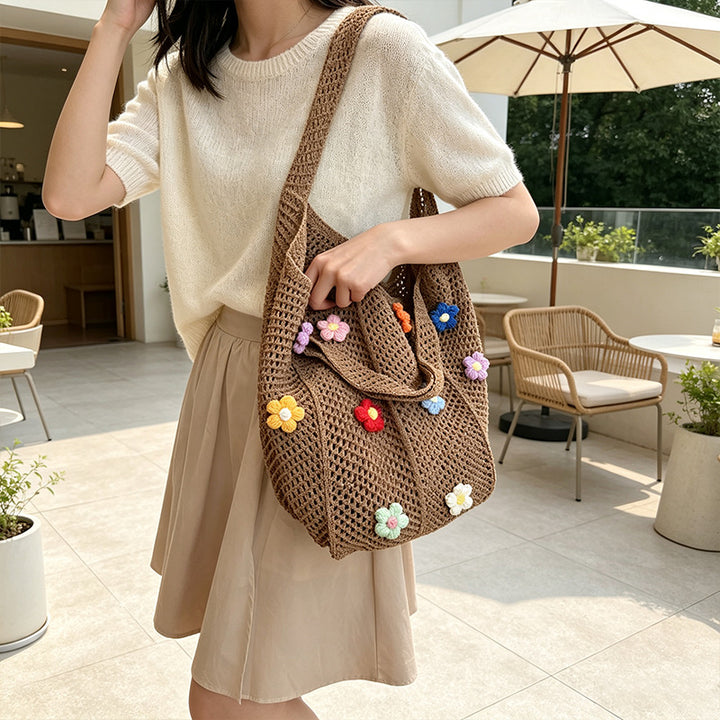 Floral Patterned Crochet Tote Bag Bowlift