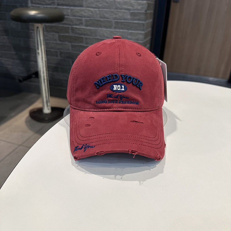 Men's Distressed Cotton Embroidered Baseball Cap Bowlift