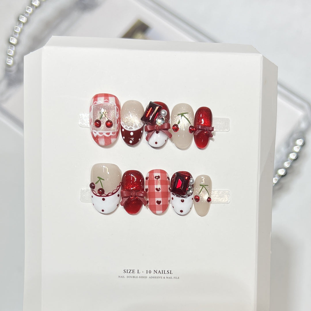 Artistic Press-On Nail Set with Elegant Floral Design Bowlift