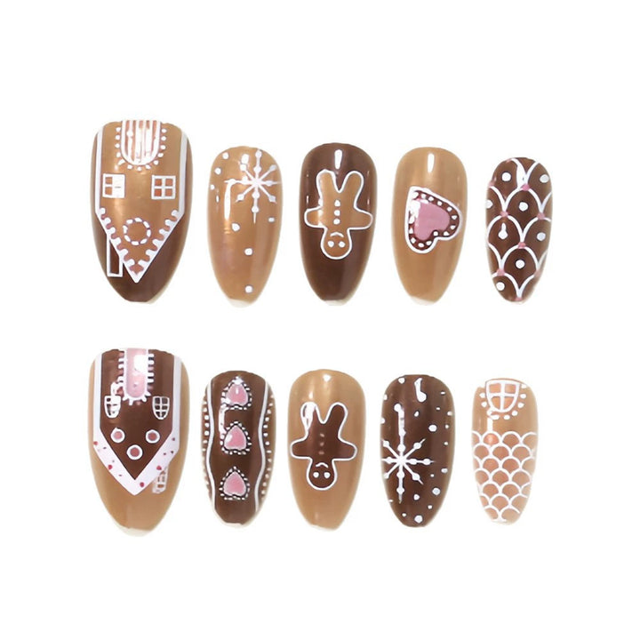 Gingerbread-Themed Holiday Press-On Nail Art Set Bowlift