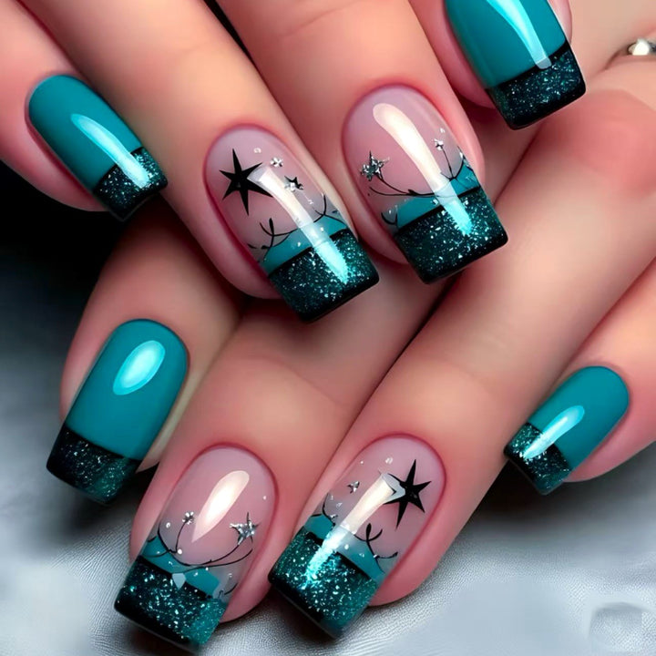 Decorative Glittery Star-Accented Press-On Nail Set Bowlift