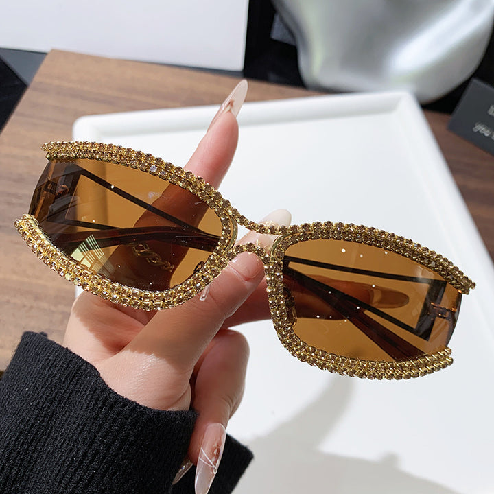 Women Cat-Eye Sunglasses with Sparkling Crystal Frame Bowlift