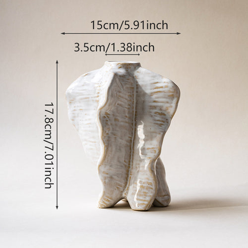 Sculptural Ceramic Ribbed Wave Torso Knob Vase