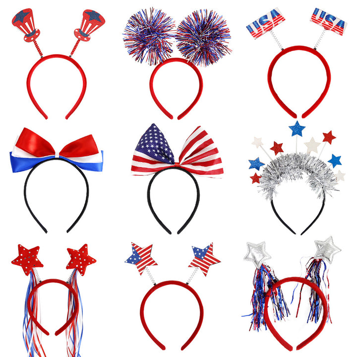 Unisex nan patriotic party headband with star pom poms and flag pendants Bowlift