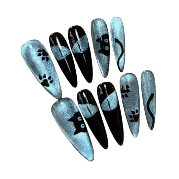 Cat-Themed Press-On Nail Art Bowlift