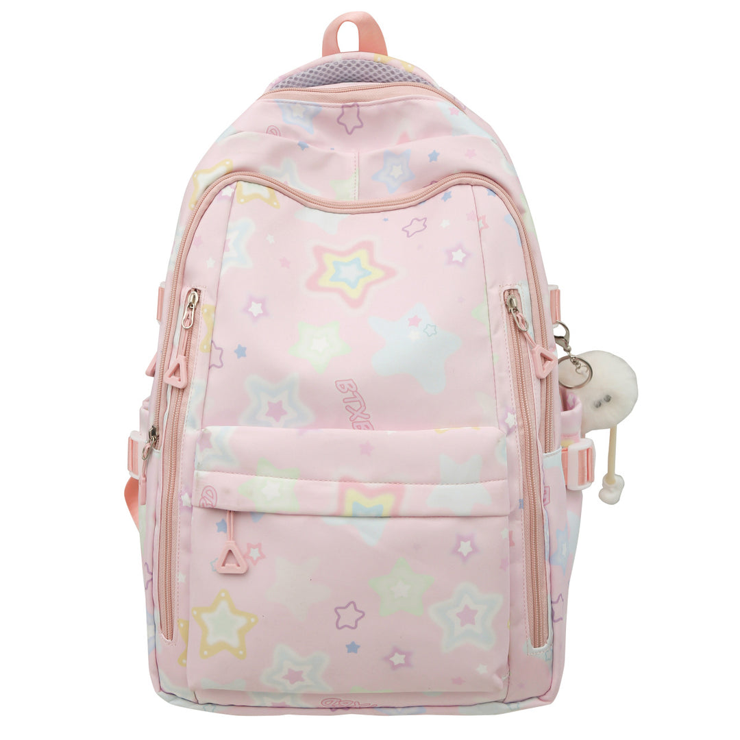Backpack with Colorful Star Motif and Multifunctional Compartments Bowlift