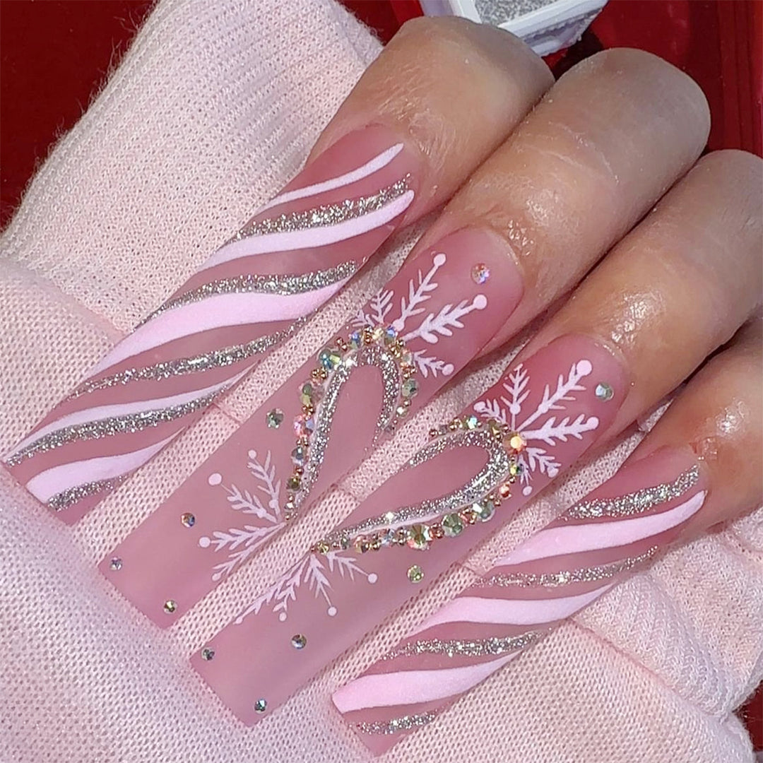 Decorative Press-On Nail Set with Exquisite Glitter Ribbon Design Bowlift