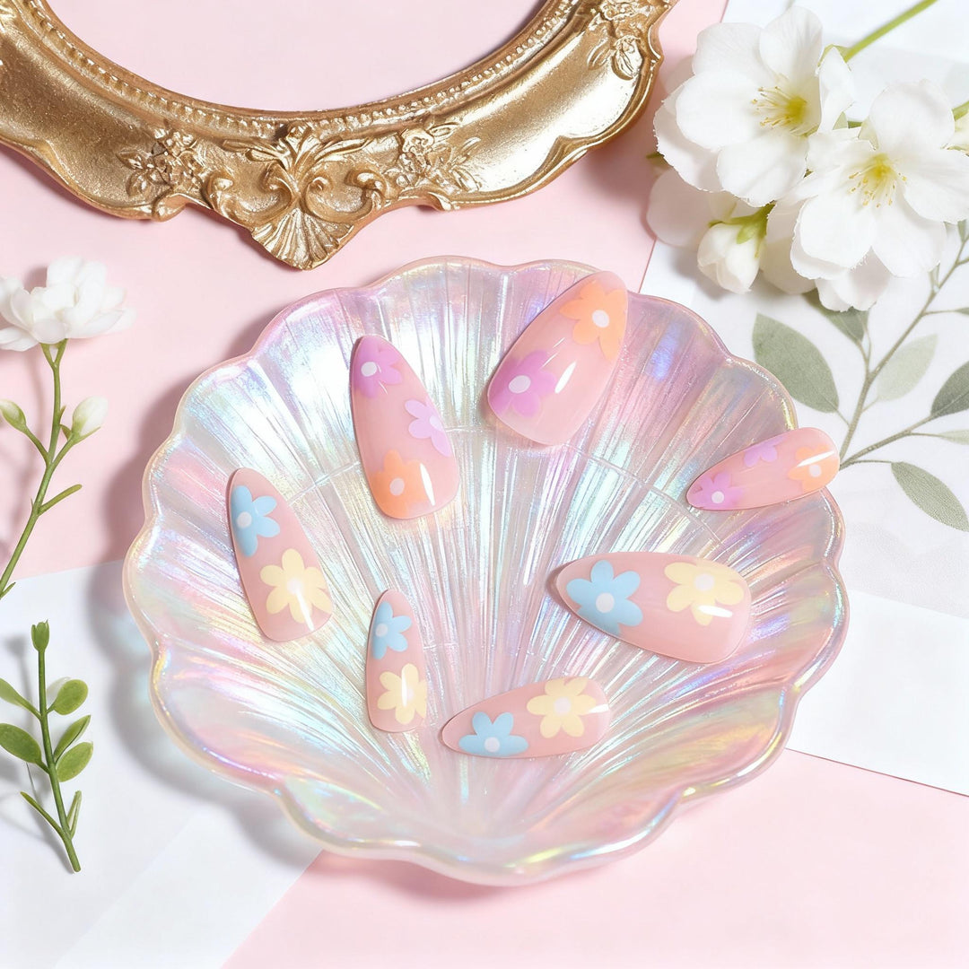 Floral-Themed Press-On Nail Design Bowlift