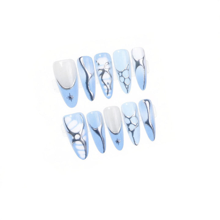 Artistic Press-On Nail Set with Metallic and Crystal Accents Bowlift