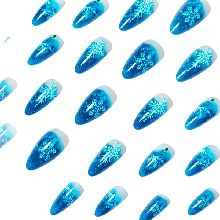 Clear nail design with glitter and snowflake motif Bowlift