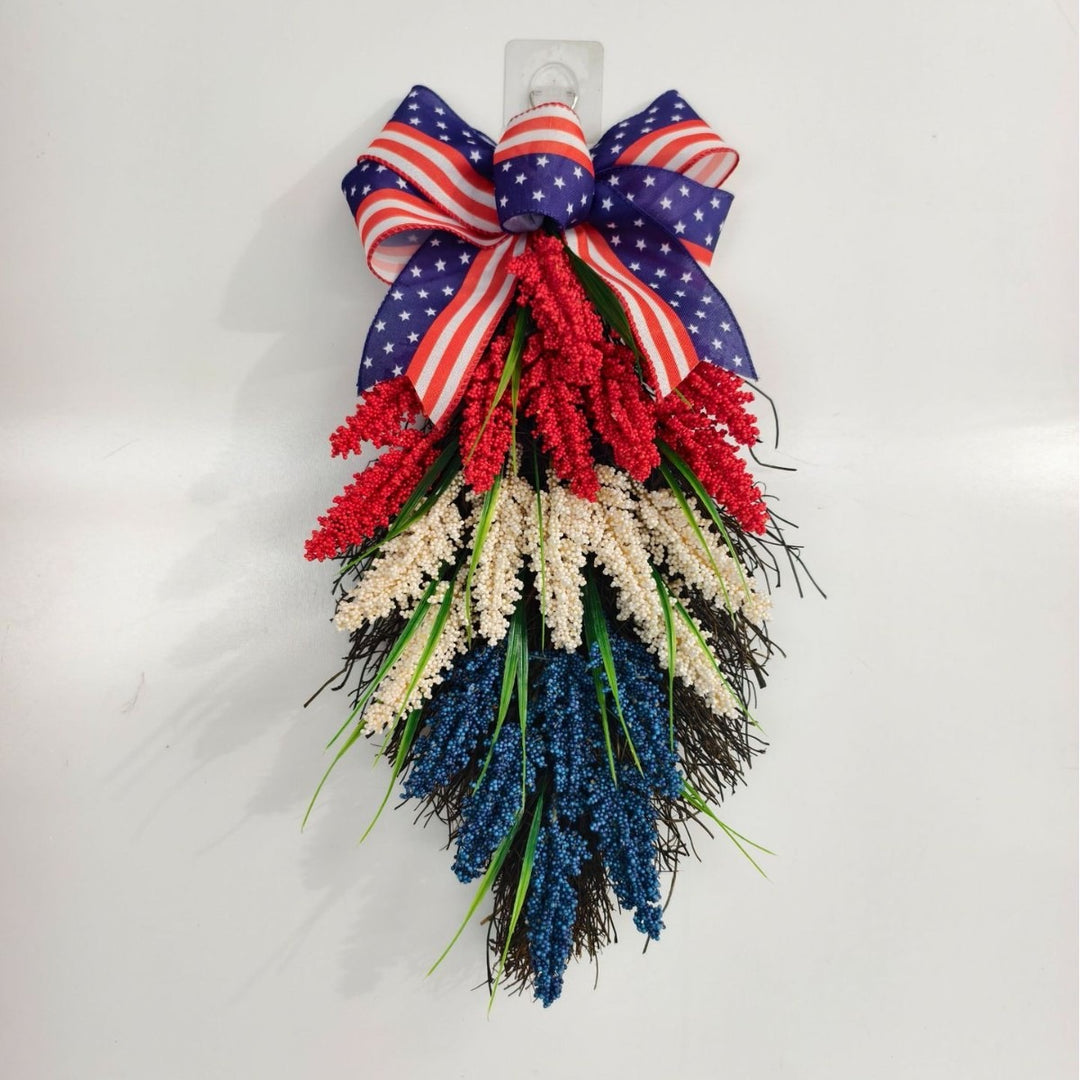 Independence Day tiered faux wildflower door swag with grosgrain stars-and-stripes bow Bowlift
