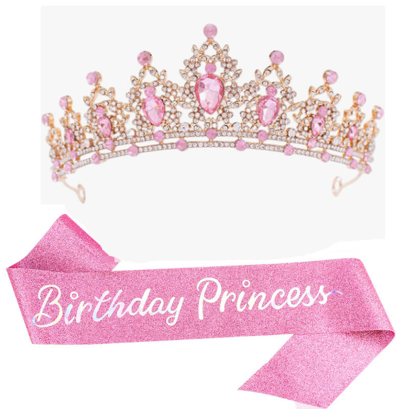Girl crown with sparkling crystals and elegant birthday sash set Bowlift