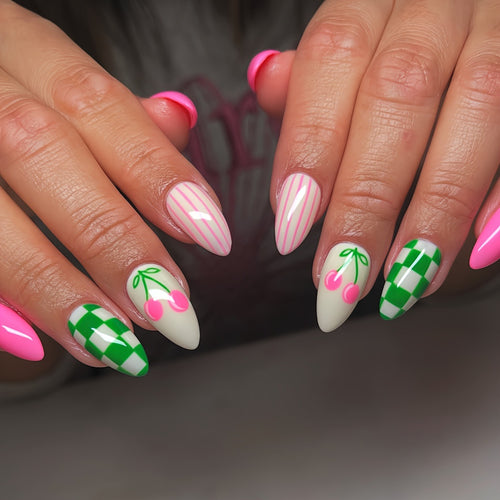 Artistic Cherry-Themed Nail Art Bowlift