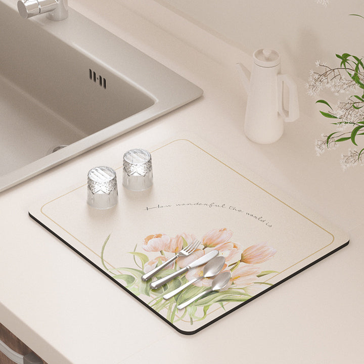 Floral Design Kitchen Drying Mat