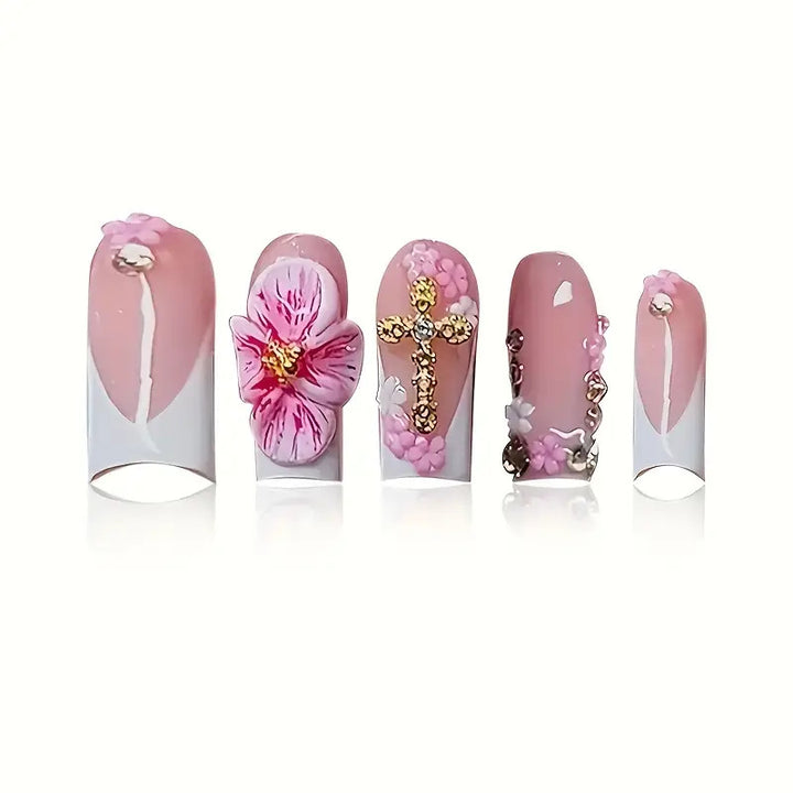 Artistic Floral Acrylic Nail Enhancements Bowlift