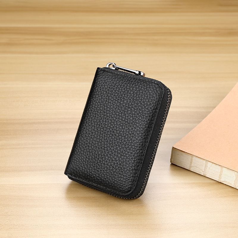 Sleek Zippered Leather Credit Card Holder Bowlift