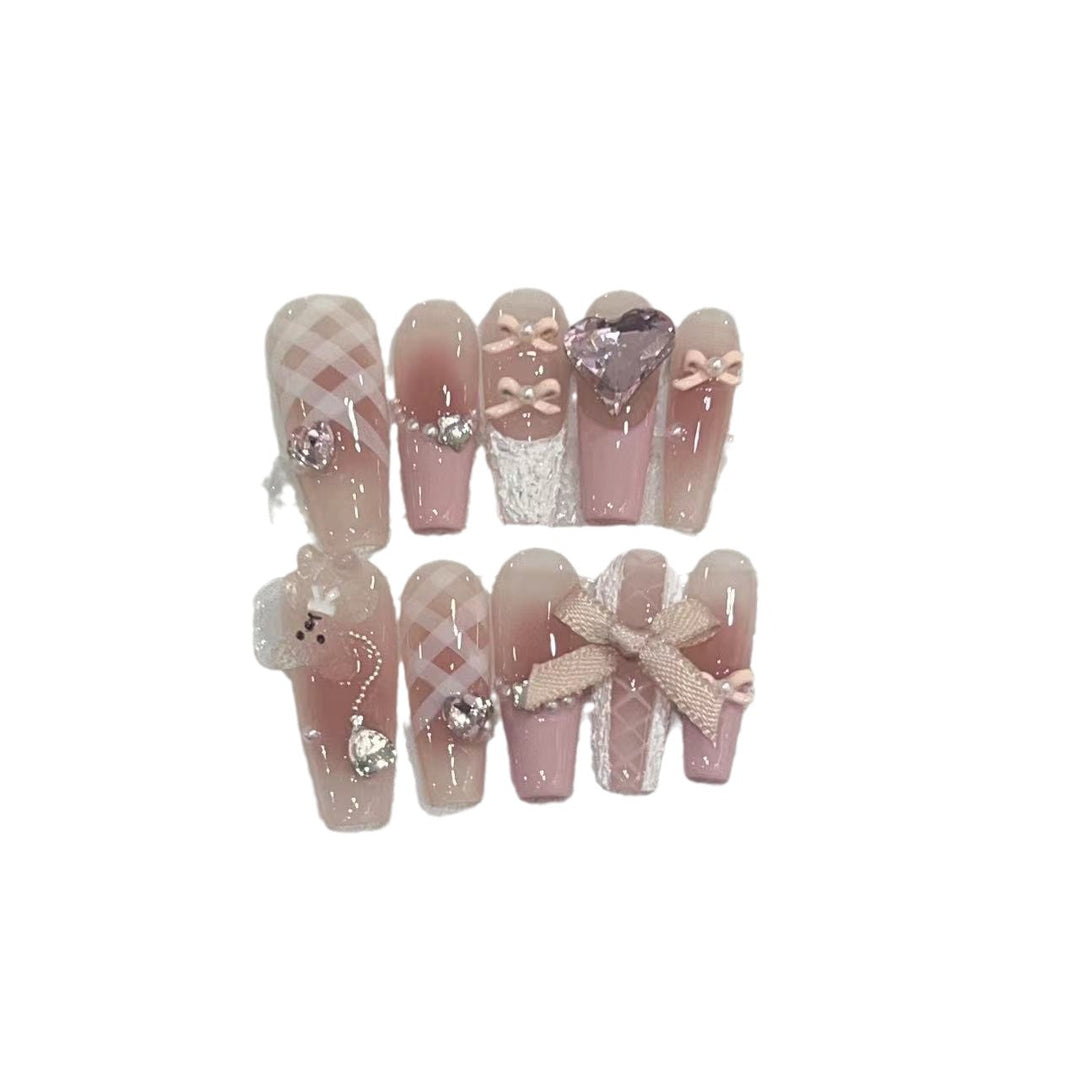 Decorative Press-On Nail Set with Charming Accents Bowlift