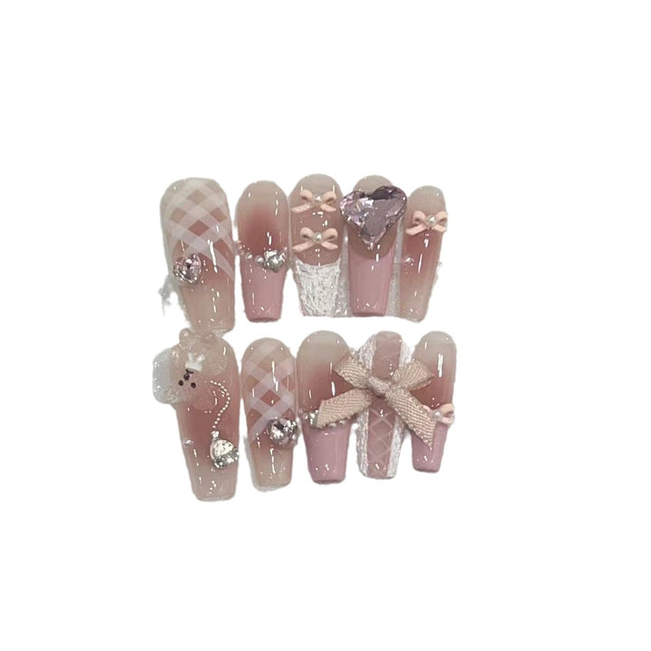 Decorative Press-On Nail Set with Charming Accents Bowlift