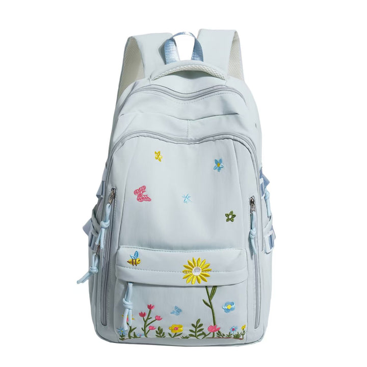 Backpack with Floral Embroidery Pattern and Practical Compartments Bowlift