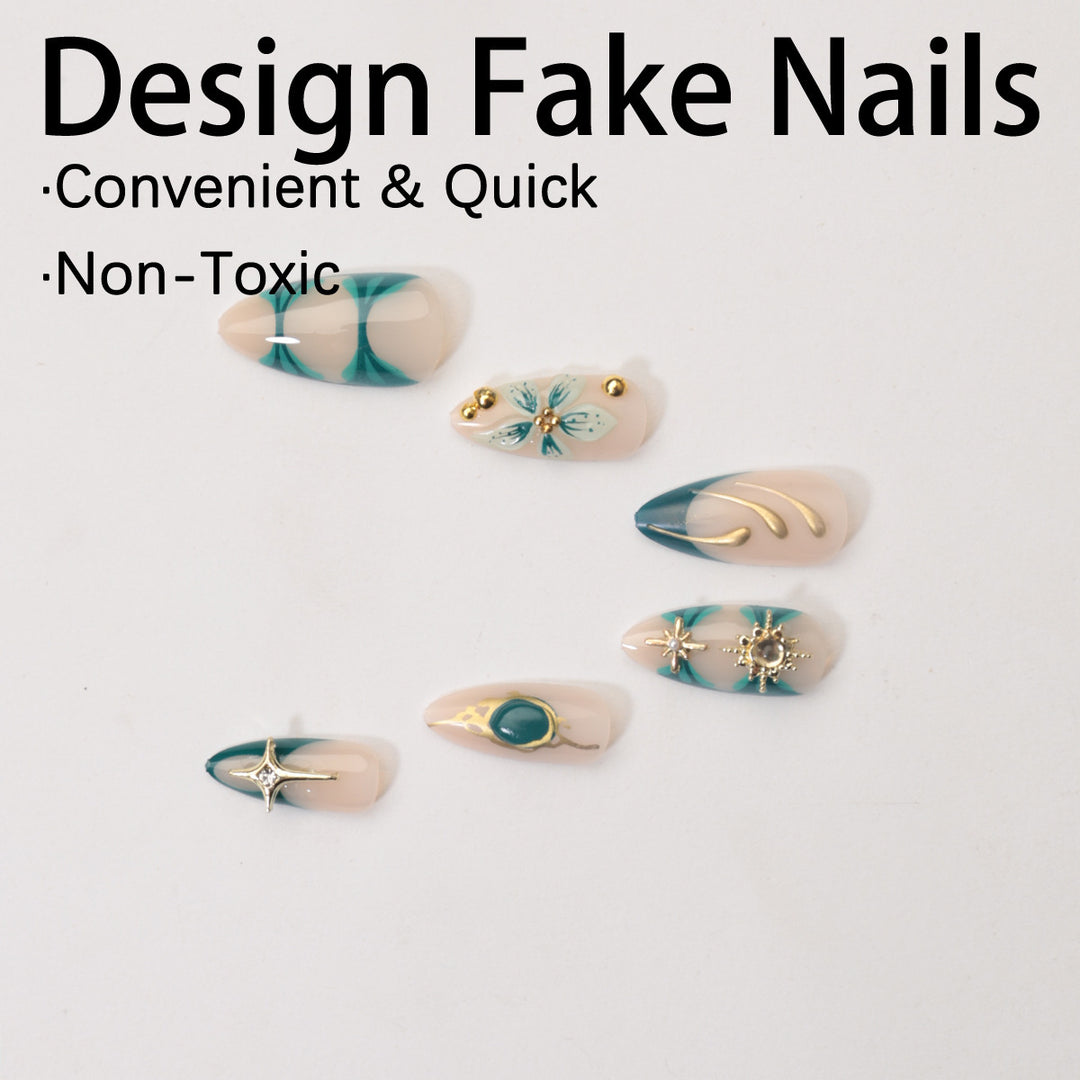 Creative Nail Art Set with Elaborate Flower and Gold Decorations Bowlift