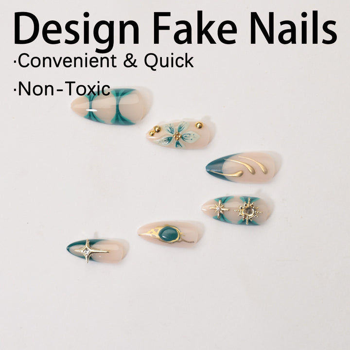 Creative Nail Art Set with Elaborate Flower and Gold Decorations Bowlift