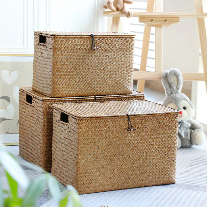 Rectangular Woven Storage Chest with Lid Bowlift