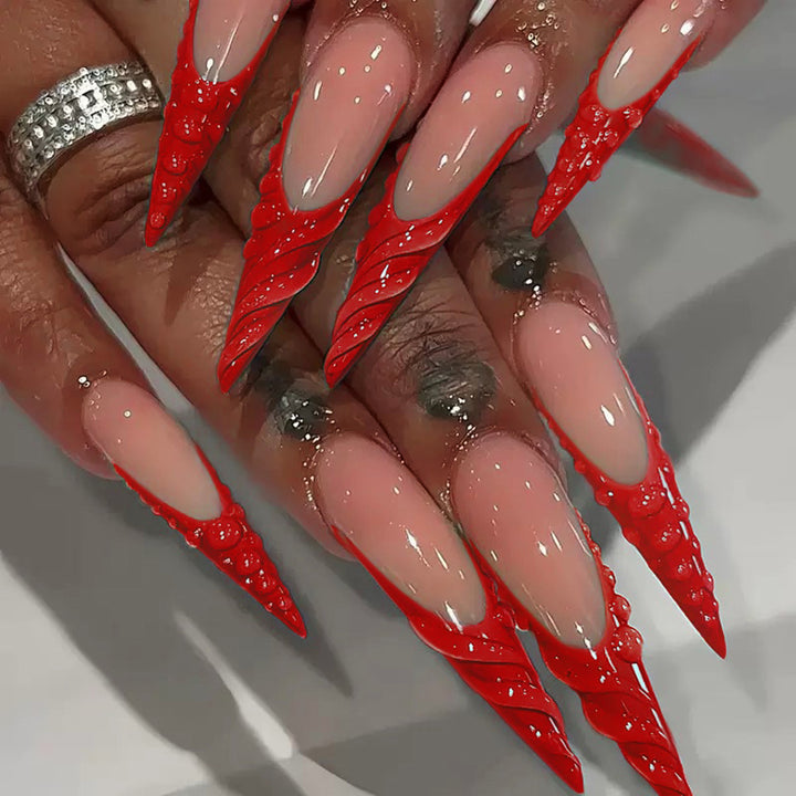 Decorative Sculpted Stiletto Press-On Nails Bowlift