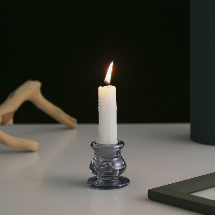 Handblown Smoky Glass Taper and Short Pillar Candle Holder Bowlift