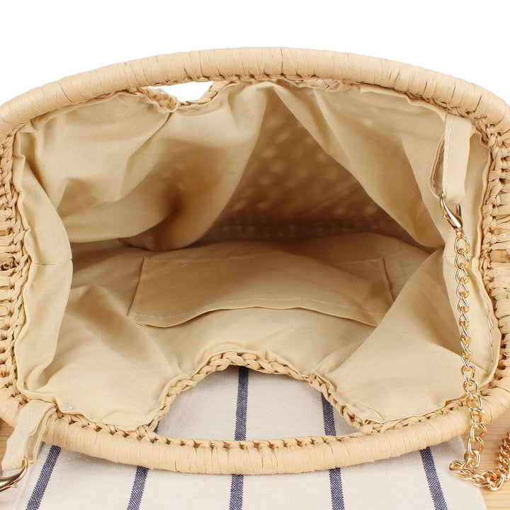 Fine straw shoulder bag with elegant chain accents Bowlift