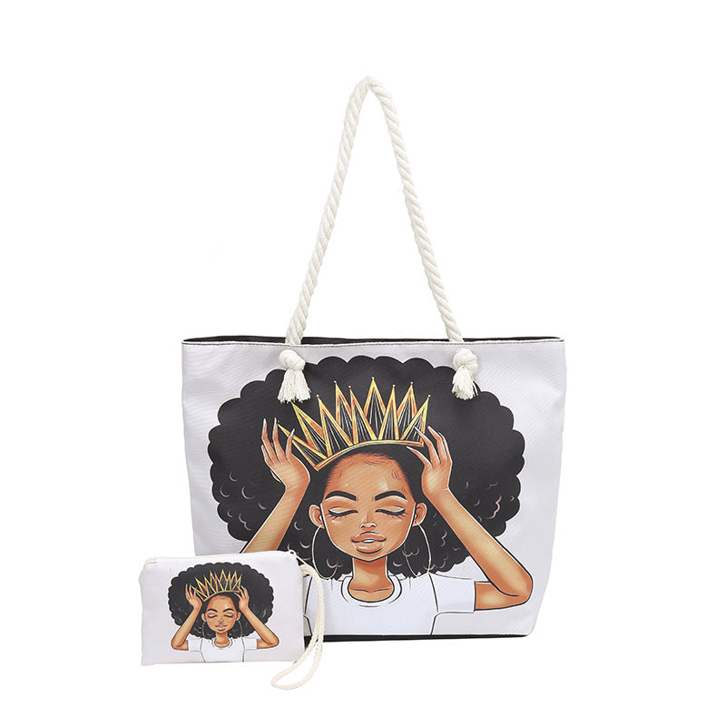 WoStylish Graphic Print Beach Tote Bag Bowlift