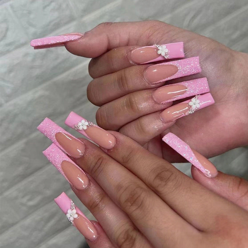 Glittering nail extensions with floral design Bowlift