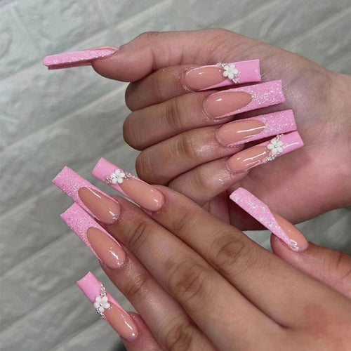 Glittering nail extensions with floral design Bowlift