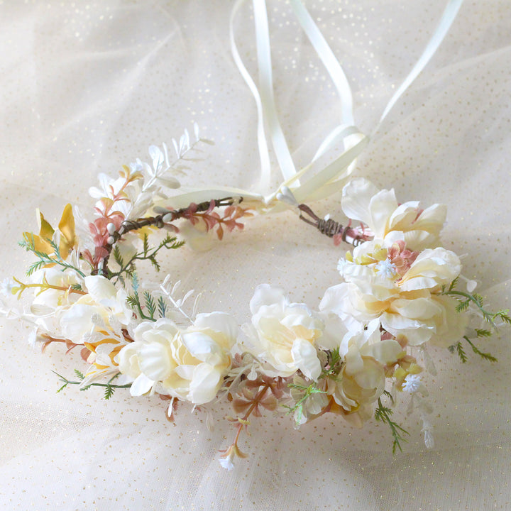 Handmade Romantic Artificial Flower Crown Headband for Bridal and Festival Bowlift
