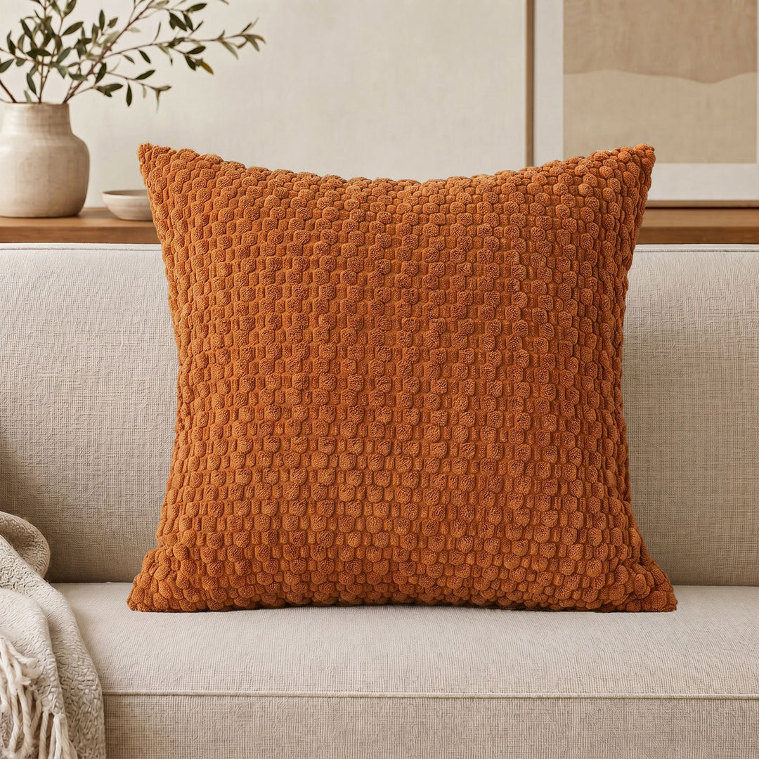 Textured chenille throw pillow with raised bobble weave Bowlift