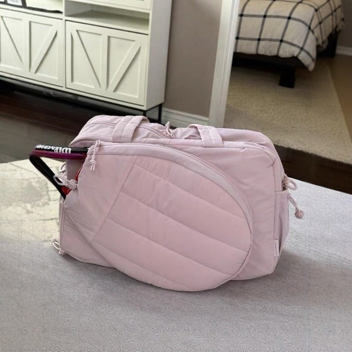 Padded Quilted Tennis Racket Duffel with External Racquet Sleeve Bowlift