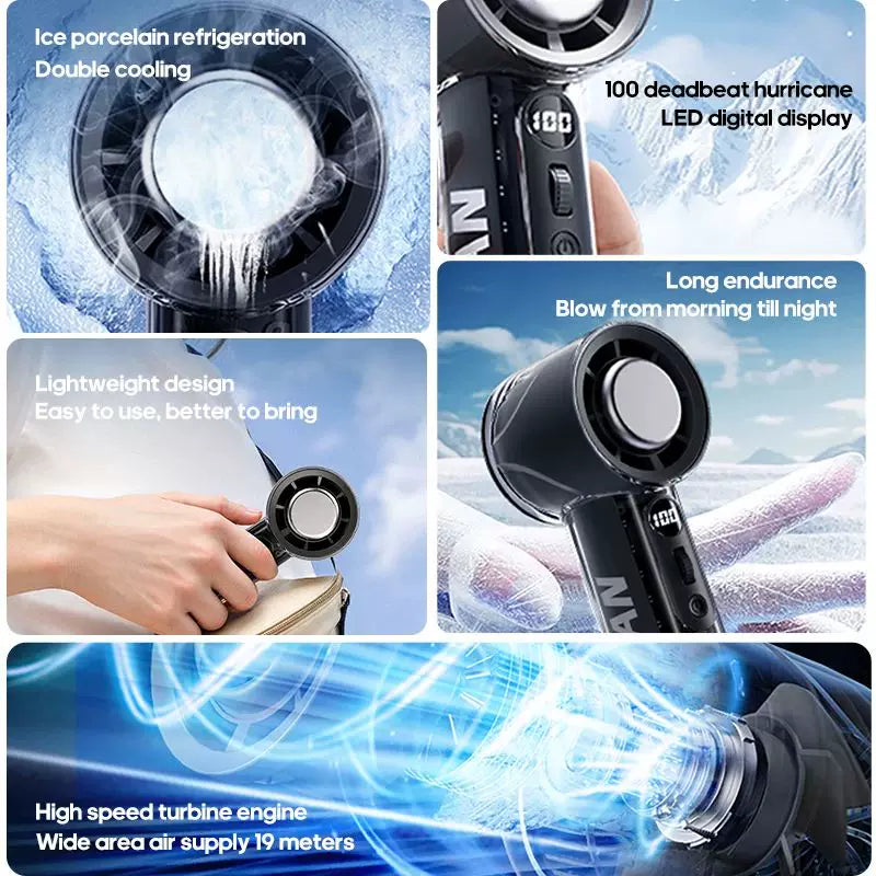 Unisex One Size Handheld Rechargeable Mini Cooling Fan with Adjustable High-Speed Airflow and LED Digital Display Bowlift