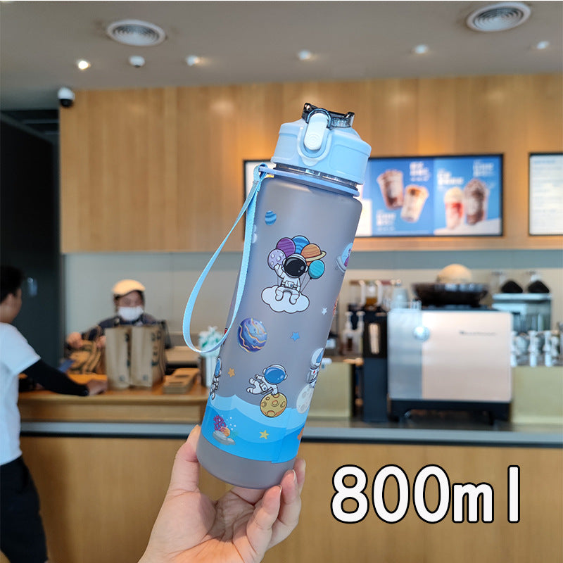 Women's water bottle in space design with practical carrying strap Bowlift