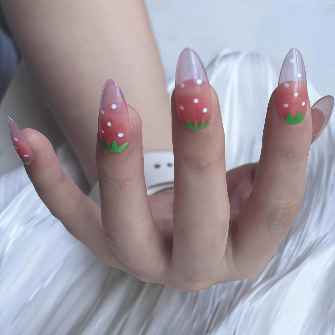 Strawberry-Inspired Artistic Press-On Nail Set Bowlift