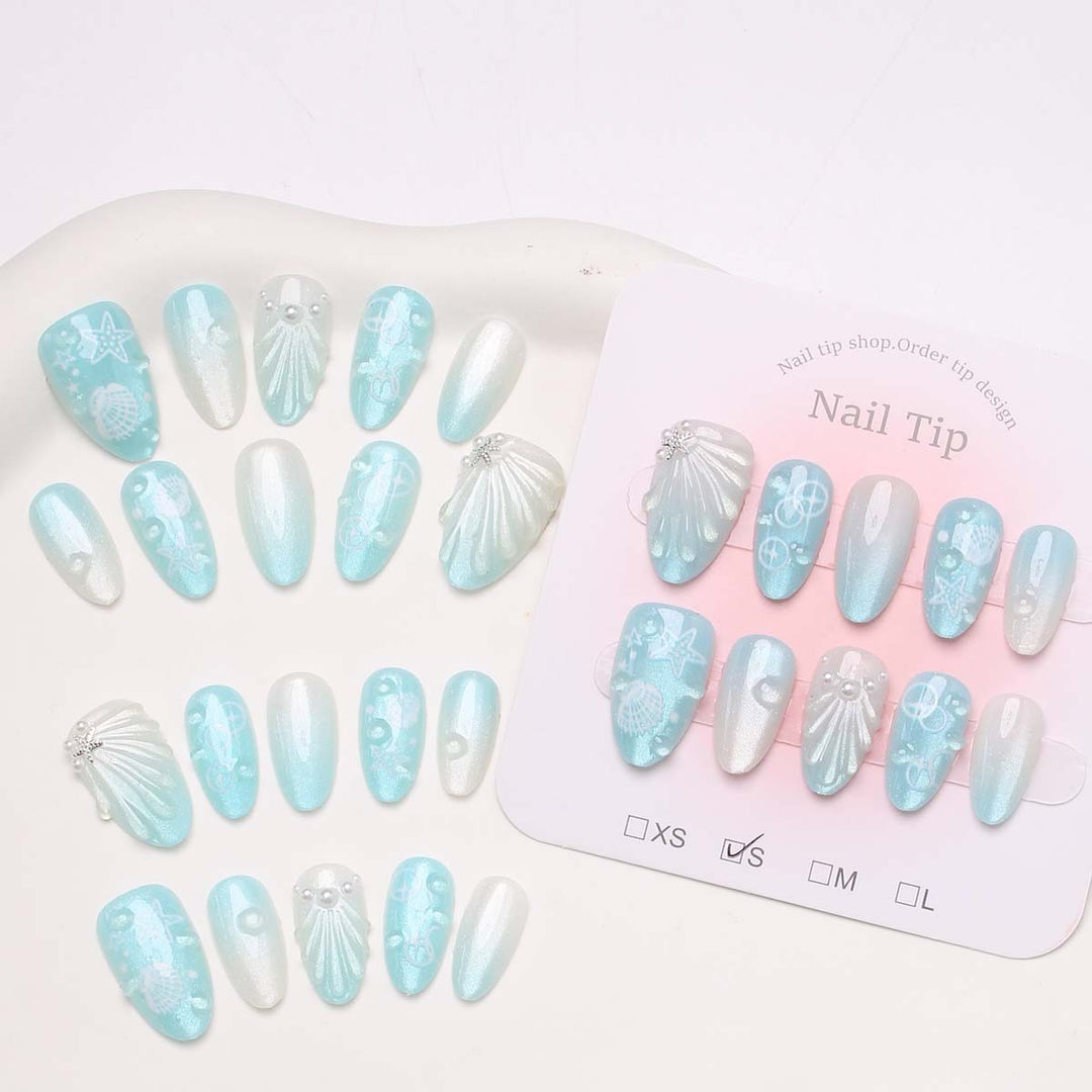 Artistic Ocean-Inspired Press-On Nail Set Bowlift