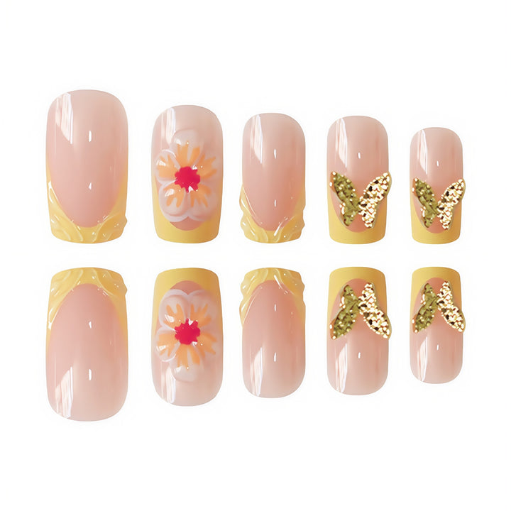 Artistic Floral Press-On Nail Design Bowlift