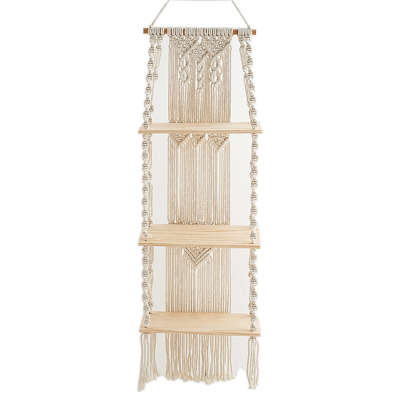 Macramé Hanging Shelf Organizer with Decorative Fringe Bowlift