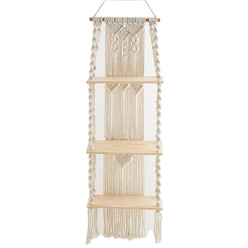 Macramé Hanging Shelf Organizer with Decorative Fringe Bowlift