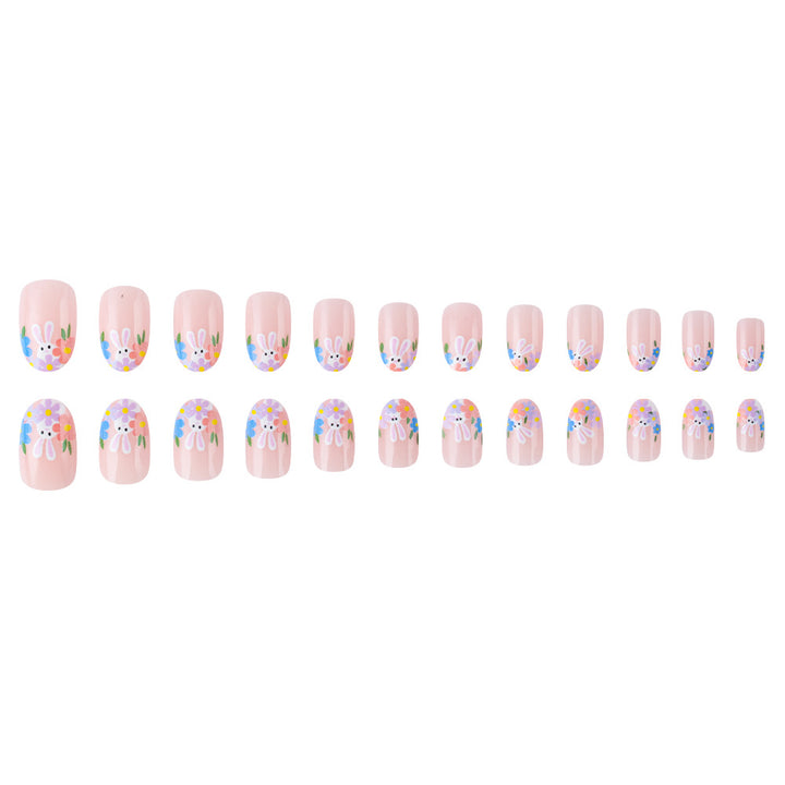 Artistic Floral Bunny Press-On Nails Bowlift