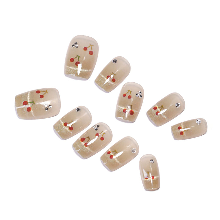 Artificial nails with cherry motif Bowlift