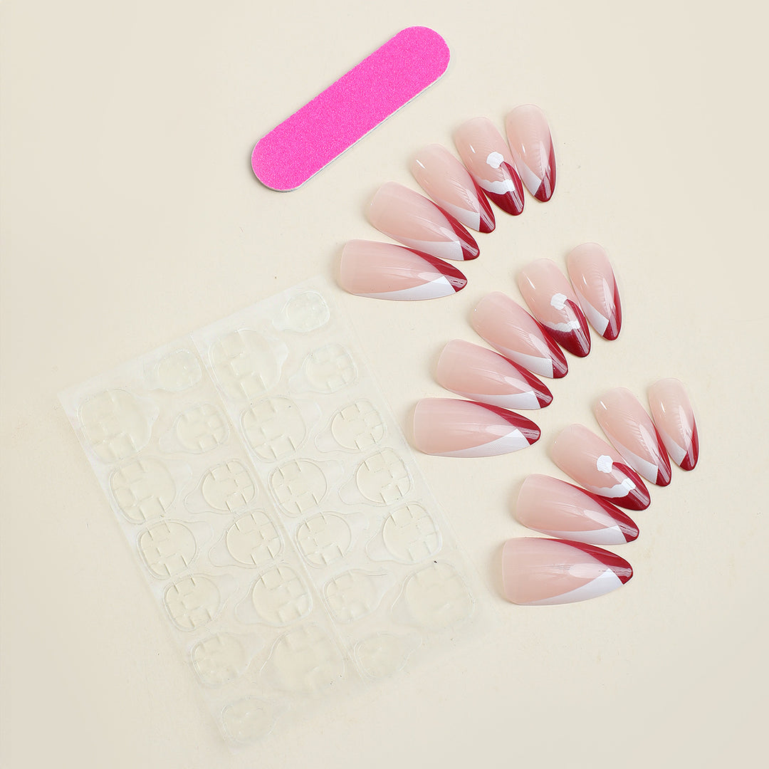 Acrylic nail set with stylish French tip design and elegant color gradients Bowlift