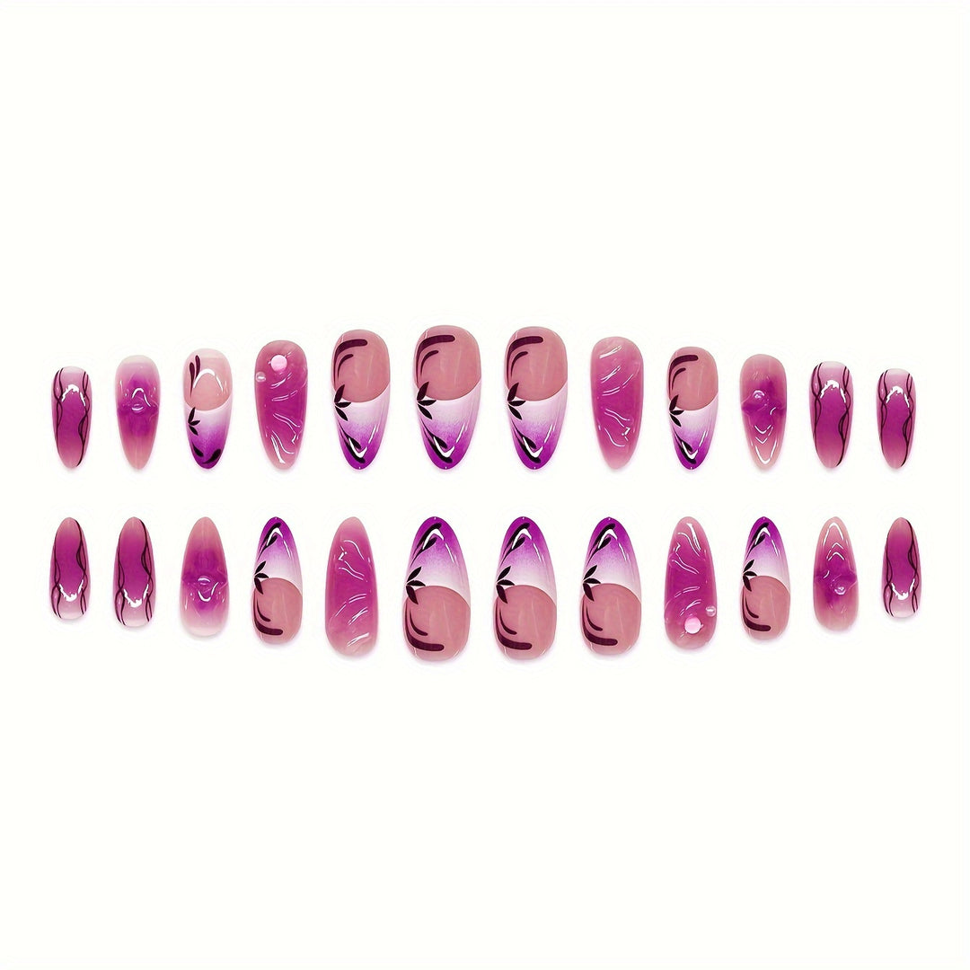 Artistic Stiletto Press-On Nail Extensions with Floral Design Bowlift