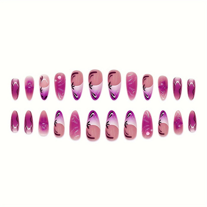 Artistic Stiletto Press-On Nail Extensions with Floral Design Bowlift