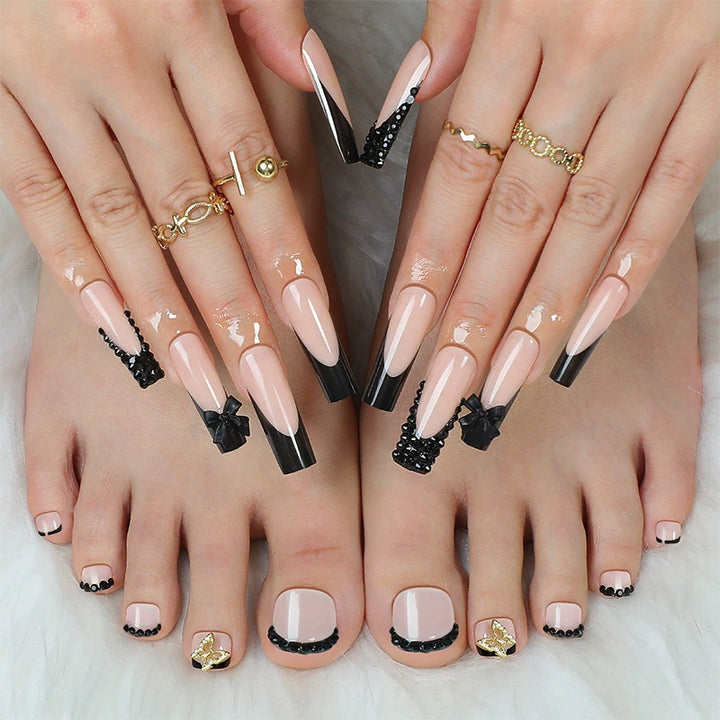 Stylish Press-On Nail Set with Elegant French Tip Design Bowlift