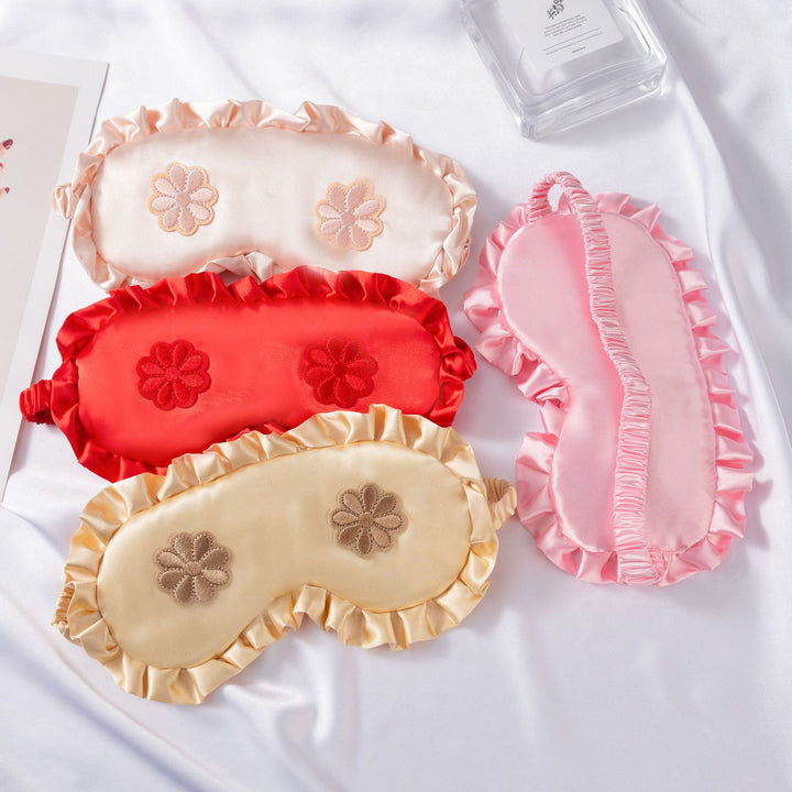 Women's embroidered satin sleep mask with gathered ruffled edge and soft padding Bowlift