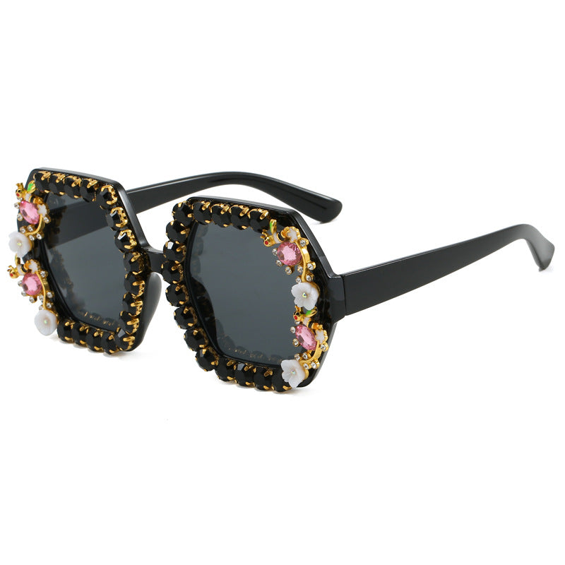 Women's extravagant hexagon sunglasses with crystal embellishment Bowlift